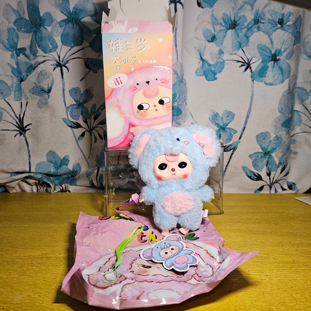 Baby Three Animal Party OPENED Elephant Plush 360 Boba Eyes Pink Hair Pouting